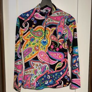 Barbara Erickson Colorful Paisley Women's Swim Top / Rashguard Size Medium